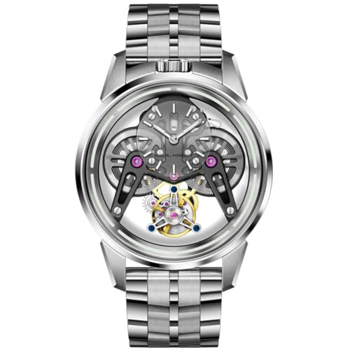 Image of OLEVS Watches for Men Skeleton Self Winding Automatic Mechanical Luxury Dress Sapphire Crystal Diamond Waterproof Luminous Stainless Steel Band Wirst Watch Gift for Men