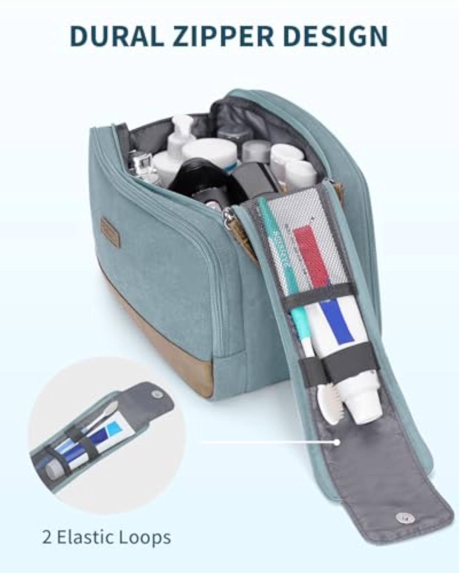 Men's Pale Blue Leather & Canvas Travel Toiletry Organizer