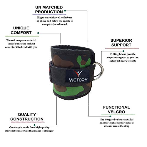Image of VICTORY Unisex Nylon Ankle Straps for Cable Machine, Kickbacks, Glute Workouts, Leg Extensions, Curls & Hip Abductors, Gym, Legs, Butt, Exercises - Green