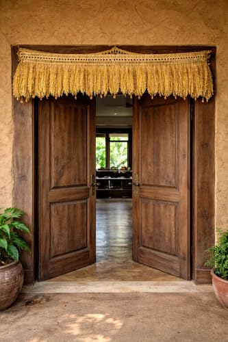 Image of Dhanya Handcrafted Paddy Toran for Main Door | Golden Rice Thoranam Hanging Decoration | Traditional Entrance Decor for Diwali Pongal Ugadi Festival | Eco-Friendly Natural Grain Toran