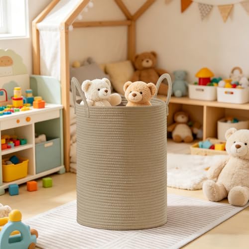 Image of 100L Extra Large Tall Cotton Rope Laundry Basket with Handles, Jute