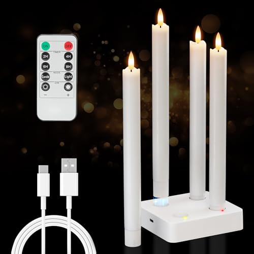Image of Flameless Taper Candles with Rmote, 9.6 inch Real Wax Rechargeable Battery Operated Candles, Led Candle Flickering Candlesticks, Electric Candle for Home, Wedding, Party, Decor, White