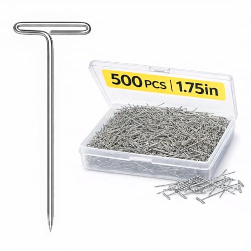 500PCS T Pins 1.75 Inch Stainless Steel T-Shaped Straight Pins for Sewing Wig Making Foam Blocks Knitting & Craft Projects
