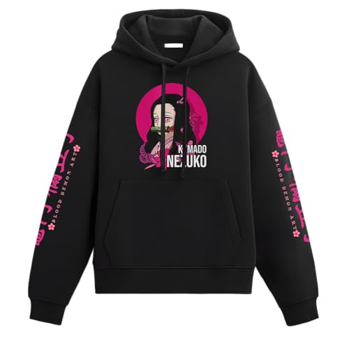Image of Anime Inspired Design Unisex Pullover Hoodie, Black, Graphic Print Front and Back
