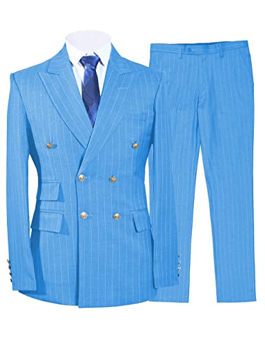 Men Suits Slim Fit Double Breasted Wool Stripe Business Working Jacket Blazer+Pants Wedding Tuxedos