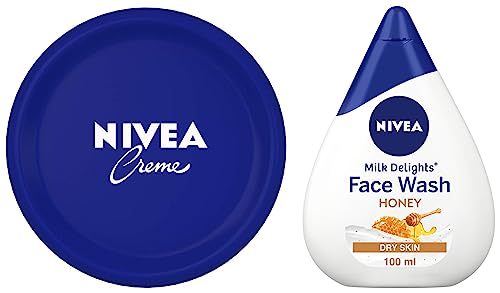 Image of NIVEA Creame, All Season Multi-Purpose Cream, 200ml & Women Face Wash for Dry Skin, Milk Delights Honey, 100 ml