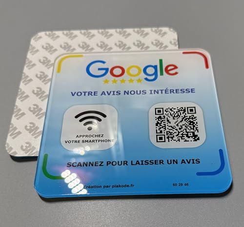 Plaque NFC et QR Code pour Avis Google - 12x12cm - Améliorez votre visibilité sur Google - Pour enseignes et restaurants (Google-x2) – vue 3
