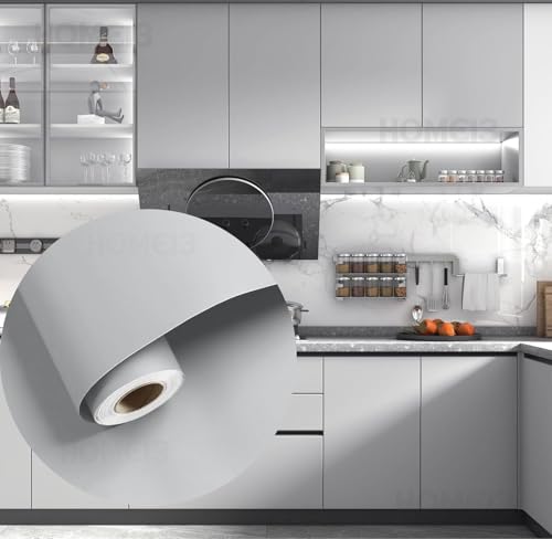 Image of HOME13 Light Grey Wallpaper Matte Light Grey Contact Paper Decorative Peel and Stick Wallpaper for Cabinet Table Door Waterproof Vinyl Self Adhesive(24inches By 120inches, Light Grey Matte Wallpaper)