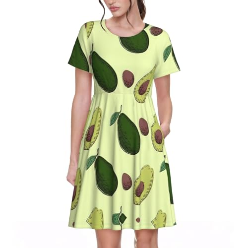 Robe d'été décontractée imprimé avocat col rond pour femme