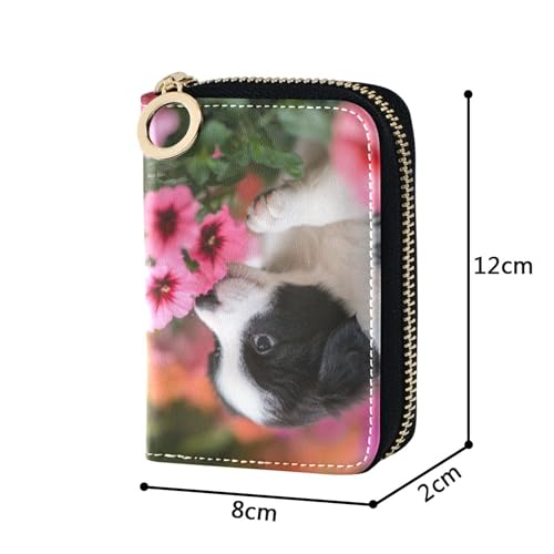 GAIGEO 9 Credit Card Slots & 2 Cash Slots Womens Wallets Zip Around Small Coin Change Purse with Zipper Puppy White Black Dog Cute3