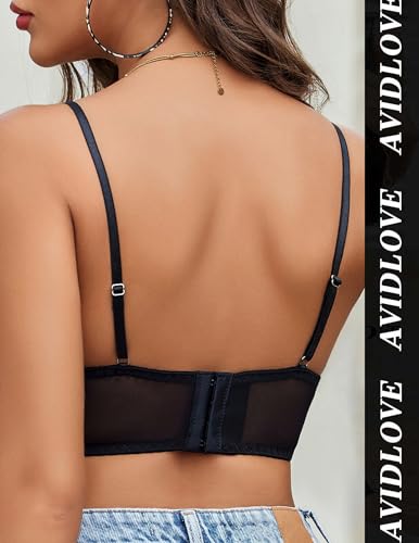 Image of Avidlove Bralette Wireless Lace Camisole V-Neck Double-Layered Crop Top