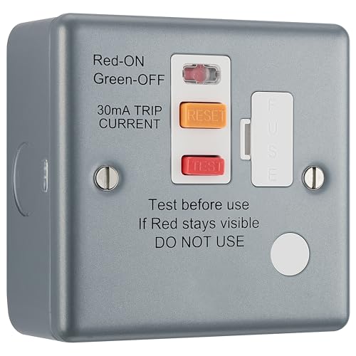 BG Electrical Unswitched Fused Spur Connection Unit with Type A RCD and Flex Outlet, Double Pole, Industrial Flat Profile, Scratch Resistant Steel, Metal Clad, Grey, 45A, MC554ARCD