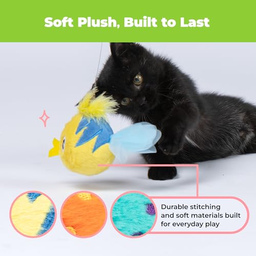 Image of Catify by Best Pet Supplies Interactive Fluffy Fish Set Catnip Cat Toy for Indoor Cats & Kittens, Plush Crinkle Tail, Feather Chew Toys, Durable, Soft, Enrichment Play