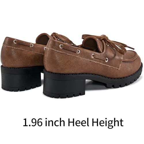 Image of Ablanczoom Platform Oxford Shoes for Women : Lace Up Women's Platform Chunky Loafers with Lug Sole Dress Shoes for Work Business Brown