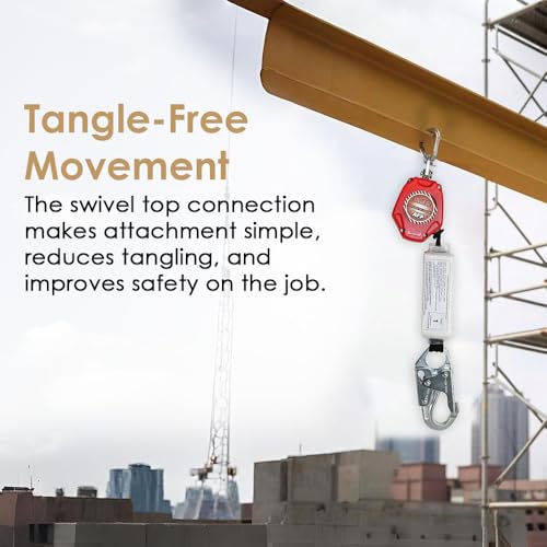 Image of AFP Demon 6 Foot Single Web Leg Self Retracting Lifeline Safety Yoyo, Shock Pack Absorber, Steel Snap Hook & Steel Carabiner Fall Protection Arrest Limiter SRL | OSHA & ANSI Rated