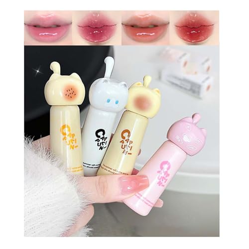 DENESTUP 4 Colors Hydrating Lip Gloss, Glossy Lipgloss Cute Cat Jelly Liquid Lipsticks Moisturizing Shine Glass Finish Lip Gloss Makeup Gift for Women
