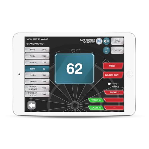 Carromco Elektronische Dartscheibe mit App - Turbo Charger 4.0 - Set: 6 Softdarts, 20 Ersatzspitzen, USB-Kabel, Wandmontage - smartes Dartboard mit Bluetooth, 2-Loch-Segmente, 45 x 51 x 4,2 cm