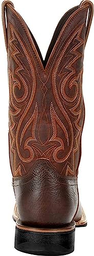 Western Cowboy Boots for Men,Western Square Toe Cowboy Boots Retro Leather Embroidery Casual Chunky Heel Wide Calf Pull On Boots4