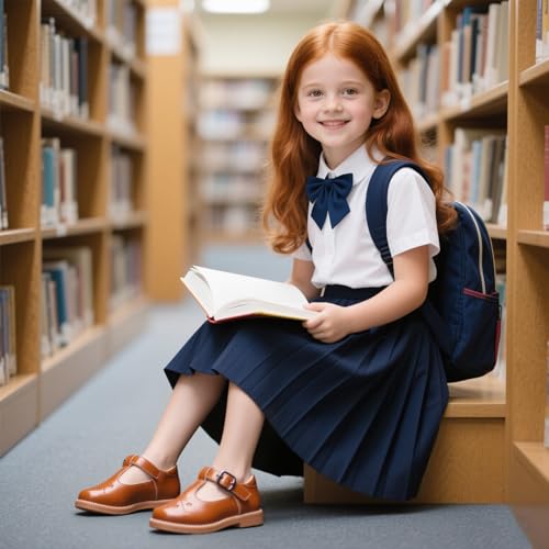 Image of Kiderence Toddler Girl Mary Jane School Uniform Dress Shoes Oxford Flats | Wide Toe Box Great Comfort for Student Shoe and Flower Girl Shoe for Wedding, Parties, Church