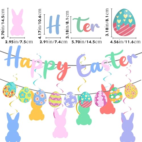 deko zum Aufhängen, Osterhase & Ostereier Deko, Osterhase Ostereier, Premium Wiederverwendbare Osterdeko, Ostergirlande, Osterhasen