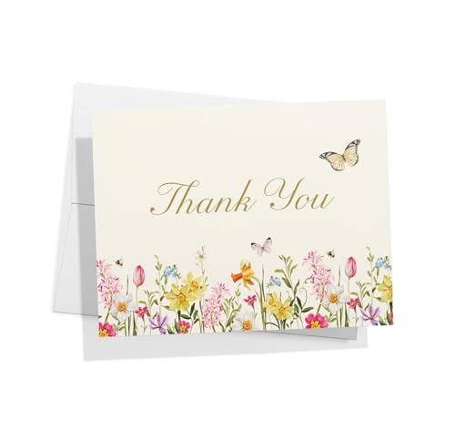Image of Twigs Paper Spring Florals Thank You Cards, 12 Blank Note Cards