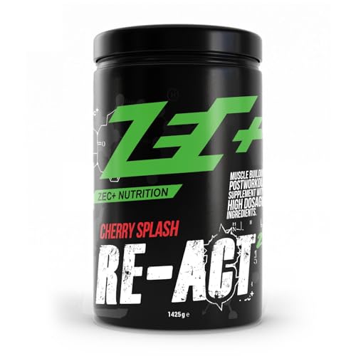 ZEC+ RE ACT 2.0 Post Workout Drink – Hochwertiges Kombination aus Molkeneiweißisolat, Kohlenhydratmatrix, Aminosäurenkomplex, Adaptogenen Pflanzenextrakten, All in One Workout Shake (Cherry Splash)