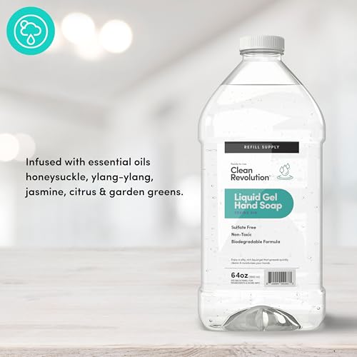 Image of Clean Revolution Liquid Gel Hand Soap Refill with Real Essential Oils - Sulfate-Free Gel Hand Wash, Moisturizing Bulk Refill, Non-Toxic Formula, Made in the USA (Spring Air) 64 Fl Oz