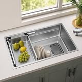 SONNI Lavello, 70 x 44 cm, in acciaio inox 304, lato stretto, argento