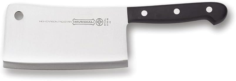 Mundial 5100 Series Meat Cleaver, Carbon Stainless Steel Meat Cleaver with Full Tang, Razor Sharp Edge, with Polyacetal Handle, Black Series