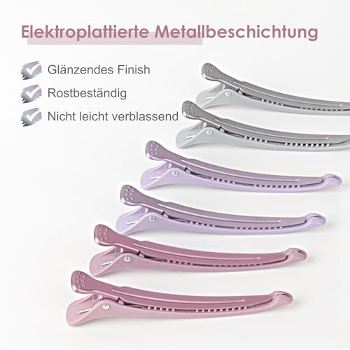 AIMIKE 6 Haarklammern, Haarclips zum Stylen und Schneiden, Abteilklammern Friseur Hair Clips Damen, No Trace Haarklammer mit Silikonband, Haarklammern Friseurbedarf für Dickes & Dünnes Haar- Morandi