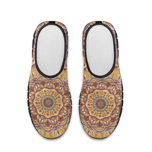 Howilath Yellow Boho Mandala Slip on Shoes for Men Anti-Skid Running Sneakers, Non-Slip Casual Loafers Sport Shoes for Travel Hiking Camping