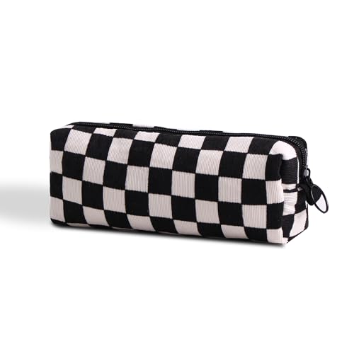 Image of Pencil Case Pen Case Office College School Storage Bag Pouch Holder Box Organizer Makeup Pouch Cosmetic Bag Aesthetic floral flower Cute Pencil Case for Girls Boys Kids (Checkered black)