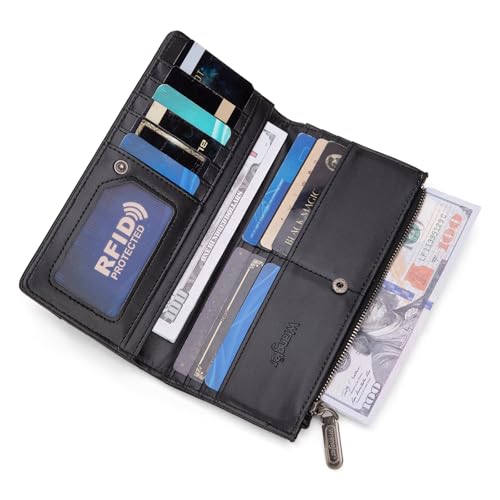 Image of Montana West Wrangler Womens Wallet Slim Black Wallet for Women Bifold Quilted Wallets, Card Cases & Money Organizers Ladies Female Minimalist Travel Wallet with Coin Purse