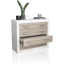 Cajonera Conforama duehome | Comoda 4 Cajones, Cómoda Almacenaje Dormitorio, Modelo Kira, Acabado en Andersen Pino y Gris, Medidas: 98 cm (Largo) x 81,5 cm (Alto) x 39,6 cm de (Fondo)