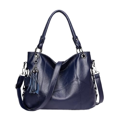 Grand sac fourre-tout en cuir pour femme avec bandoulière et pompon chic