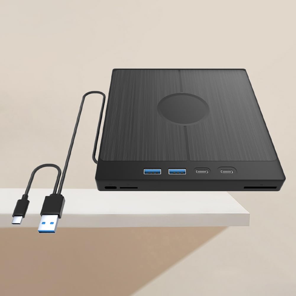 Unidad de CD/DVD Externa portátil con Doble USB/Tipo C, Ranuras SD/TF, Transferencia de Datos de Alta Velocidad para PC