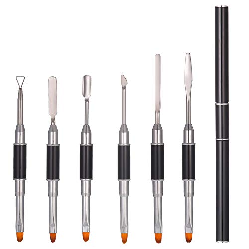 FIDGET PENCIL 6Pcs Dual-Ended Brush & Picker, 2 in 1 Acrylic UV Gel Nail Pusher Peeler Scraper Triangle Nail Polish Cuticle Remover Stainless Steel Spatula Tool Liner for Nails Extension