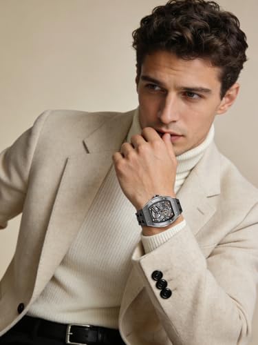 Image of TSAR BOMBA Mens Luxury Watch Automatic Watches for Men 50M Waterproof Japanese Mechanical Movement Tonneau Stainless Steel Case Sapphire Glass Big Face Cool Unique Fashion Gift Men
