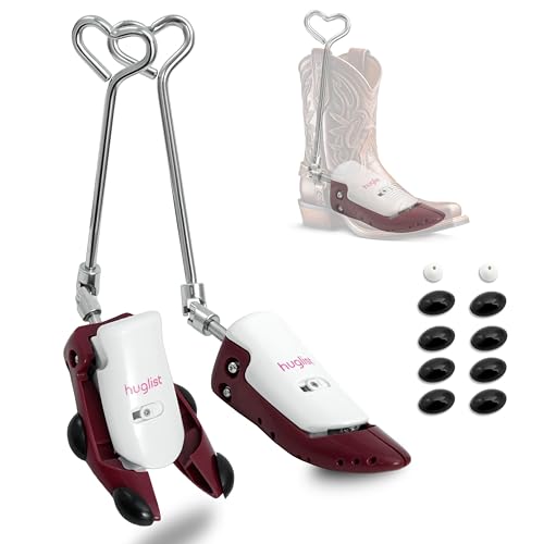 HugList Shoe Stretcher Set for Women - Adjustable Width & Height Boot Stretcher Cowboy Boot Widener Expander High Instep & Toe Box Expander with Bunion Plugs & Deodorant Balls Size 5-8.5 Burgundy