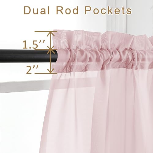 Image of Chyhomenyc Sheer Valance Tiers Curtains 2 Panels, Elegant Light Filtering Rod Pocket Voile Window Treatment Drapes for Living Room Bedroom Bathroom Farmhouse Patio Wedding, 42Wx96L, Blush Pink