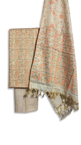Image of HAIDER ALI Handloom Cotton Silk Screen Print Unstitched Suit Set for Women with Dupatta | Salwar Suit Dress Material for Women & Girls 01