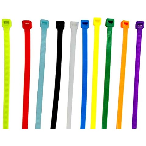 Nylon Cable Ties Heavy Duty Zip Ties with Self-Locking 10 Colors on Ethernet UV Black Zip (6'' 200pcs) Cover