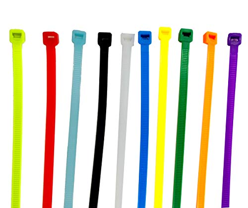 Nylon Cable Ties Heavy Duty Zip Ties with Self-Locking 10 Colors on Ethernet UV Black Zip (8'' 200pcs)