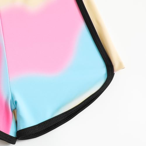 JiAmy Mädchen Badeanzug Zweiteiler Set, Langarm UV Schwimmshirt mit Badehose, Krawattenfärbung Sport Schwimmanzug für 11 Jahre, Rosa (Etikett:11Y)