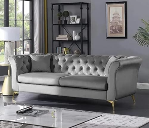 Image of Royale Hand Tufted Three Seater Elegant Wooden Base Sofa in Wide Extravagant Fabric, Gives Luxurious Look for Home /Living Room /Office /Guest Room /Hotels