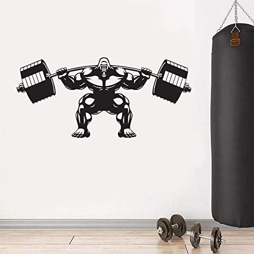 Gorilla Gym Wall Decal Lifting Gorilla Fitness Motivation Muscle Brawn Barbell Gym Crossfit Sport Art Mural Vinyl Sticker (32"W x 14"H)