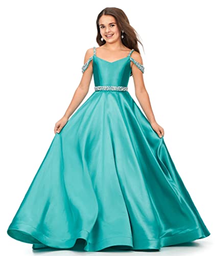 Off The Shoulder Girls Pageant Dress Formal Party Gown Long with Pockets PT0093