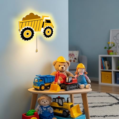Image of Aurelema Construction Themed Night Light Wall Lamp Sleeping Nursery Lighting Cute Floating Battery Operated Hanging Lamp for Baby Boys Girls Bedroom Room Nursery Wall Decorations