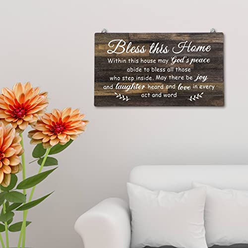 Bless This Home Wood Sign Christian Wall Decor, 13.8 x 8 Inches, Brown - Image 2