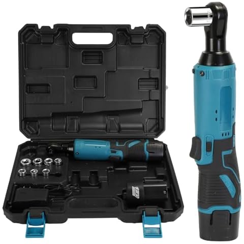 Moclever Cordless Ratchet Wrench Set, 3/8" 400 RPM 12V Power Electric Ratchet Driver with 7 Sockets, 2 Packs 1200MA Lithium-Lon Battery, Built-in LED light Cover